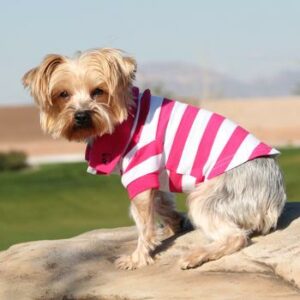 Striped Dog Polo in Pink Yarrow and White
