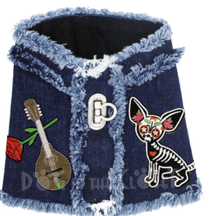 Day of the Dead Chihuahua Denim Harness Vest