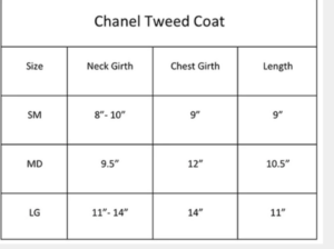 Chantel Tweed Coat Size Chart