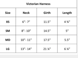 Victorian Dog Harness Size Chart