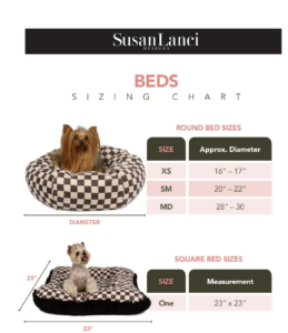 DOG BED SIZE CHART FOR SUSAN LANCI