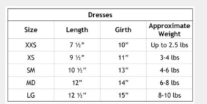 Rainbow Dog Dress Size Chart