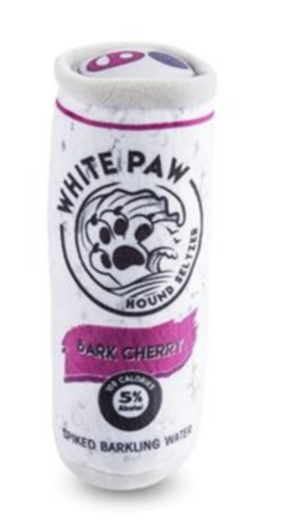 White Paw Hound Seltzer Plush Dog Toy in Bark Cherry