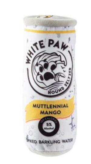 White Paw Hound Seltzer Plush Dog Toy in Muttlenial Mango