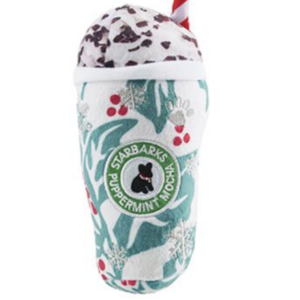 Starbarks Puppermint Mocha Holly Print Cup Plush Dog Toy