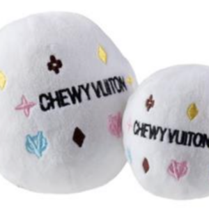White Chewy Vuiton Ball Plush Dog Toy