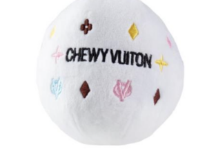 White Chewy Vuiton Ball Plush Dog Toy