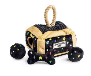 Chewy Vuiton Interactive Toy Trunk in Black Monogram