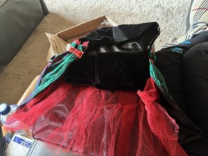 Holiday Dress in Green Plaid and Black Velvet Bodice