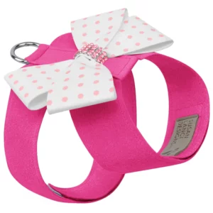 Polka Dot Nouveau Bow Tinkie Harness with Pink Giltmore in pink sapphire